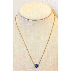Vintage Galle 18kt GF Blue Pave Crystal Disco Ball Bead 18" Necklace